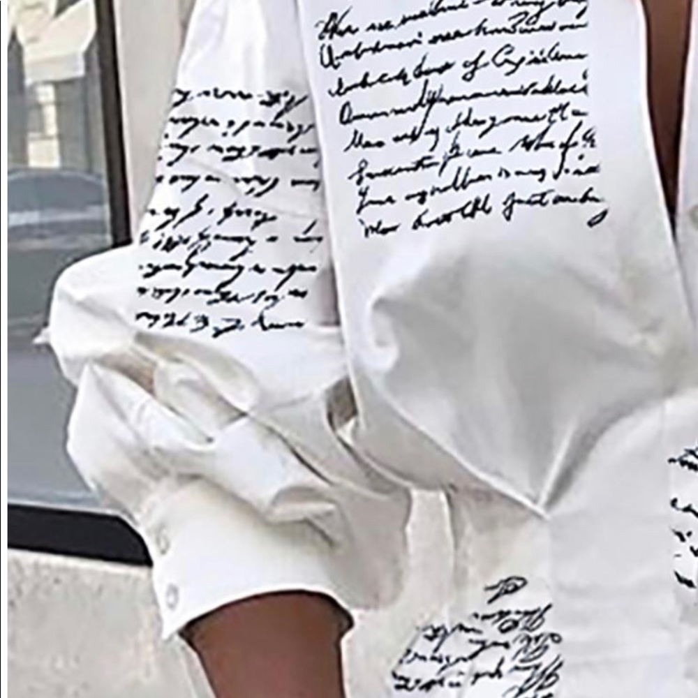 Host Pick 🌟 White Letter Print Shirt Dress - Picture 3 of 8